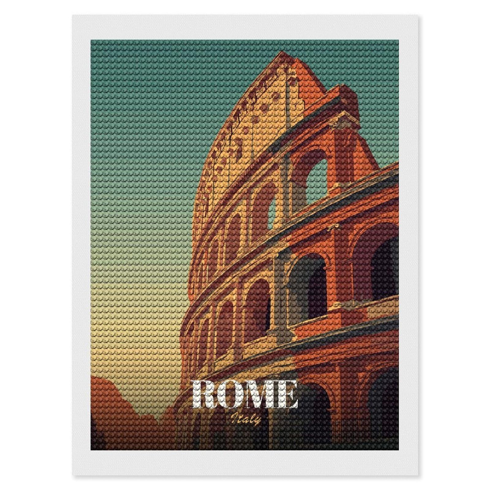 Junmoney Rome Colosseum Italy Travel Diamond Art Canvas 12"x16", for Adults, Pleasing Wall Art Project, Modern Decor, Gift Idea, Nice Detail and Sparkle