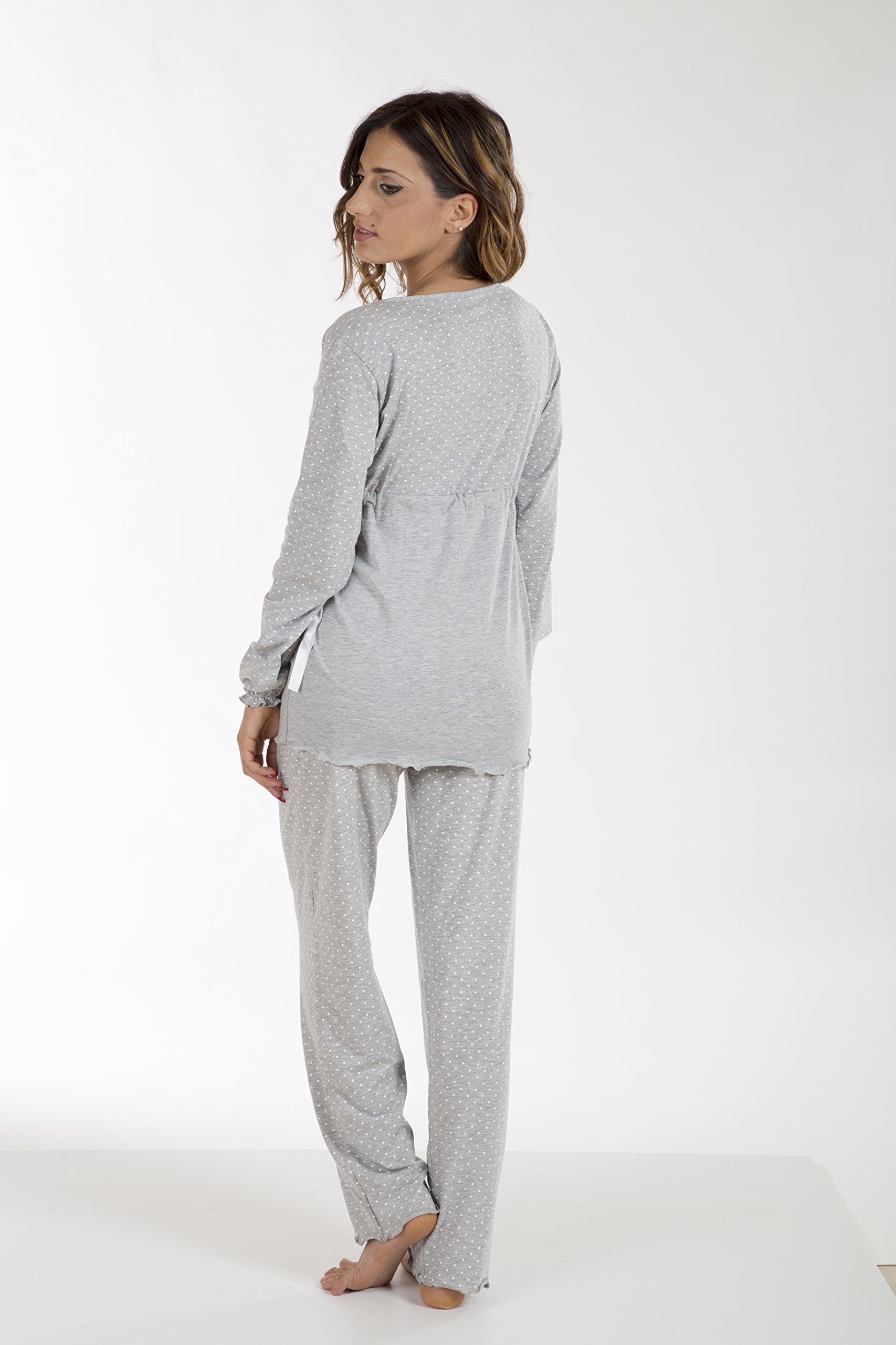 Premamy - Pyjama für Mutterschaft, Schleife Stil, Zwei-Wege-Stretch-Baumwolle, prä-Post-Partum