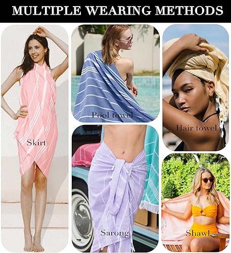 Miniatura 4 de Paquete de 2 toallas de playa turcas de algodón, compactas, de gran tamaño, sin arena, de secado rápido, liquidación fina, de lujo, mejor lino