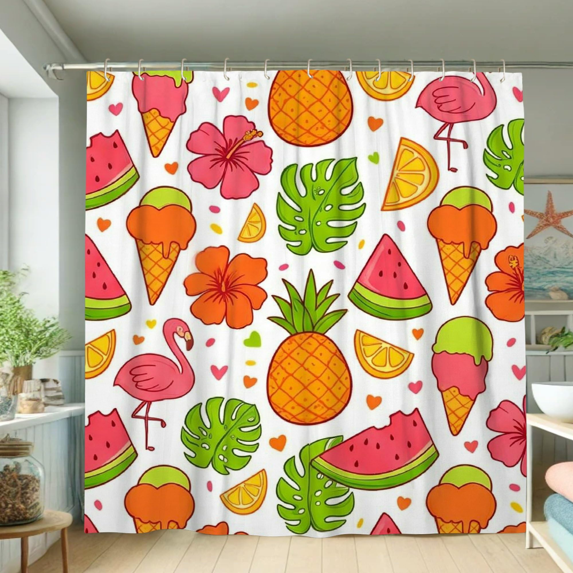 Rideau de douche ananas et oiseaux pour égayer votre salle de bain d'été
