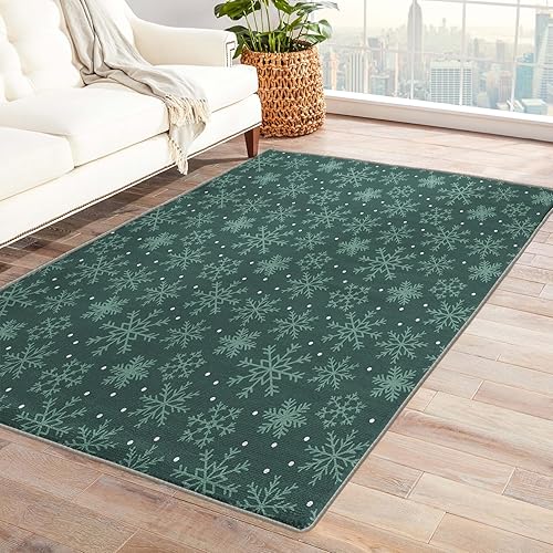 Alfombra de Navidad y decoración del hogar, alfombra de 3 x 4, alfombra de copo de nieve de Navidad para sala de estar, dormitorio, alfombra de