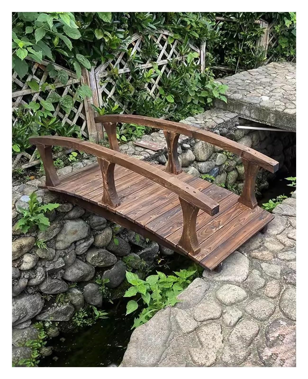 Wooden Garden Bridge, Wood Arc Footbridge, Outside Curved Pond Bridges with Side Rails, for Yard Deck Patio, Wooden Walkway Bridge