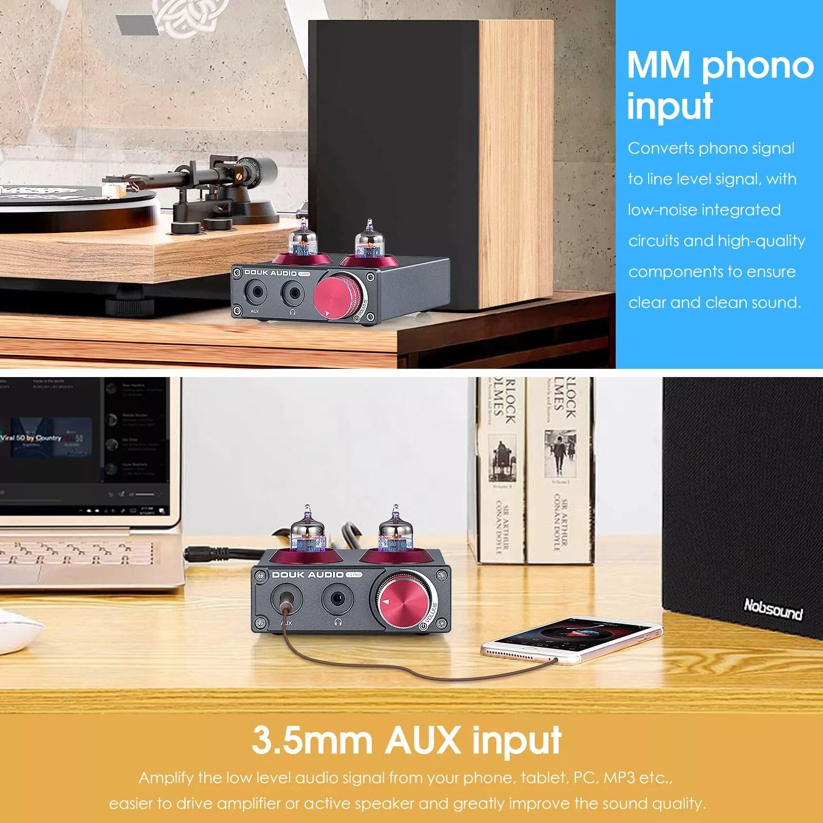 Douk Audio Mini 5654 Tubo di Vuoto Preamplificatore Phono Home Stereo Audio Preamplificatore Cuffia Amp (T4 PRO)