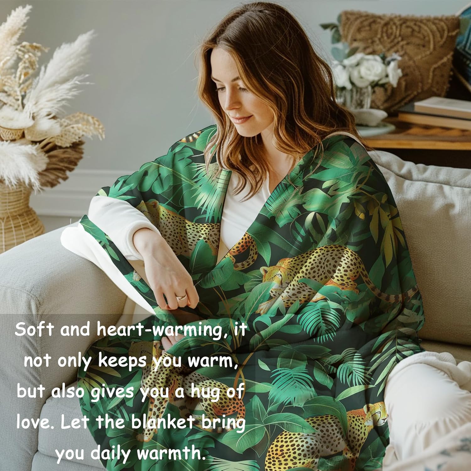 Cheetah and Jungle Fleece Blanket Gifts for Kids and Adults, Exotic Animal Cozy Throw Blanket, Soft Warm Plush Blanket with Tropical Patterns for Home Decor, 50x60 inches - Image 6