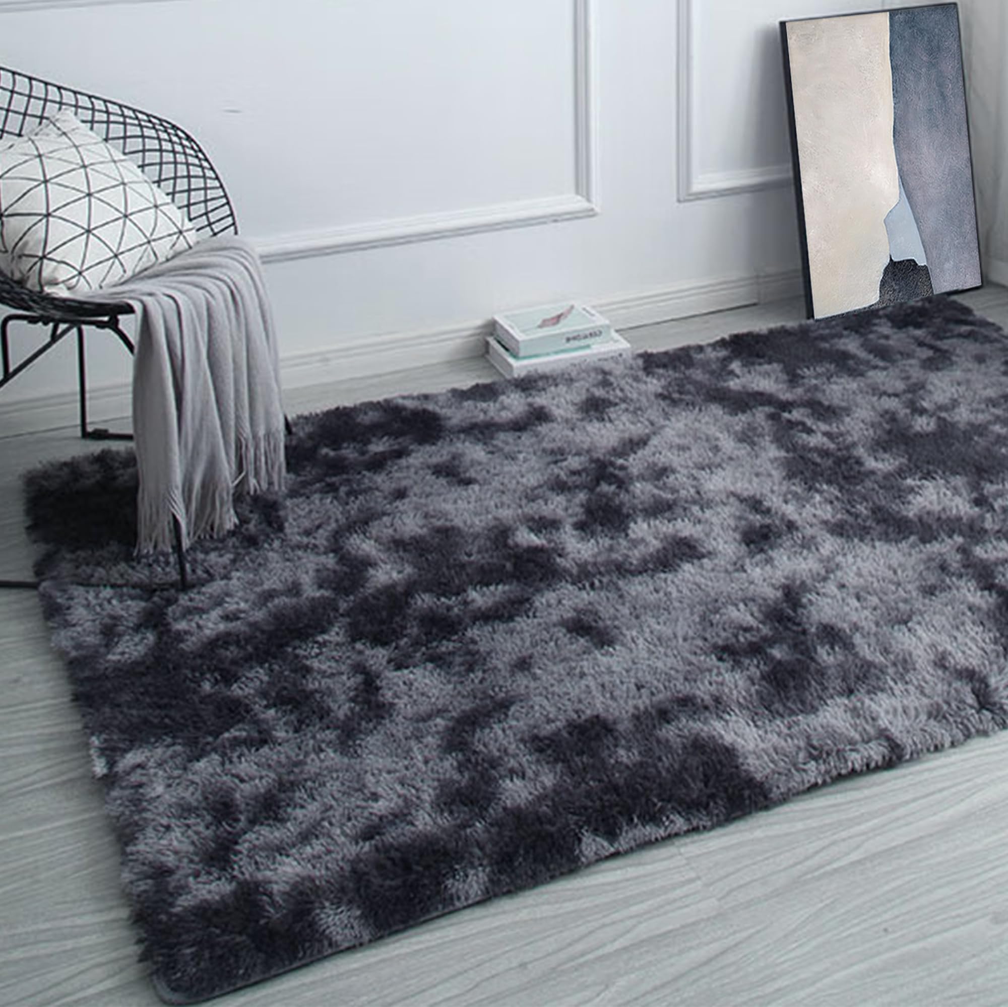 Grand Tapis Salon 160 x 270 cm Lavable en Machine Tapis Chambre Chaleureux Antidérapant, Moderne, Moelleux, pour Salon, Canapé Natte, Chambres d'enfant, Gris Foncé