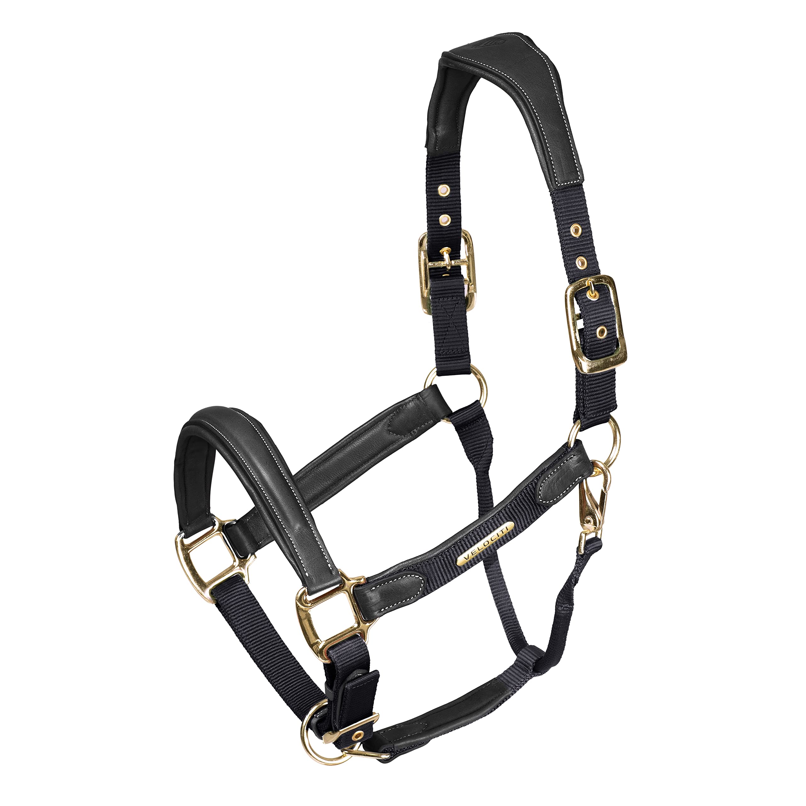Shires Velociti Lusso Padded Leather Headcollar Full Black