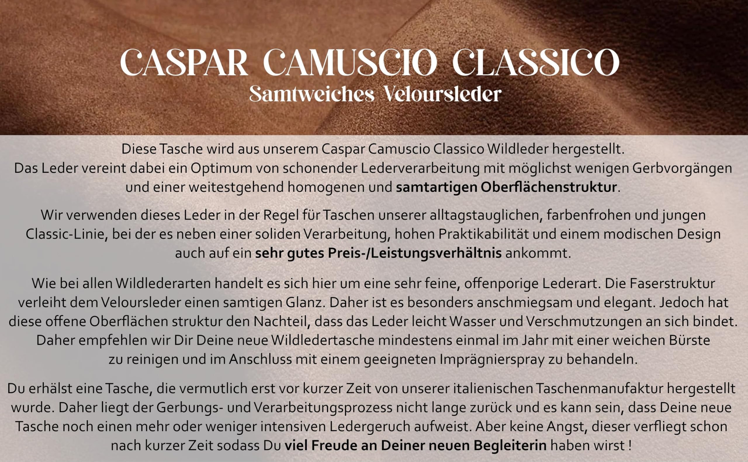Caspar Große Damen Vintage Veloursleder Tasche Samtweiche Schultertasche aus Leder - CLASSIC LINE - Modell No.617 - Made in Italy