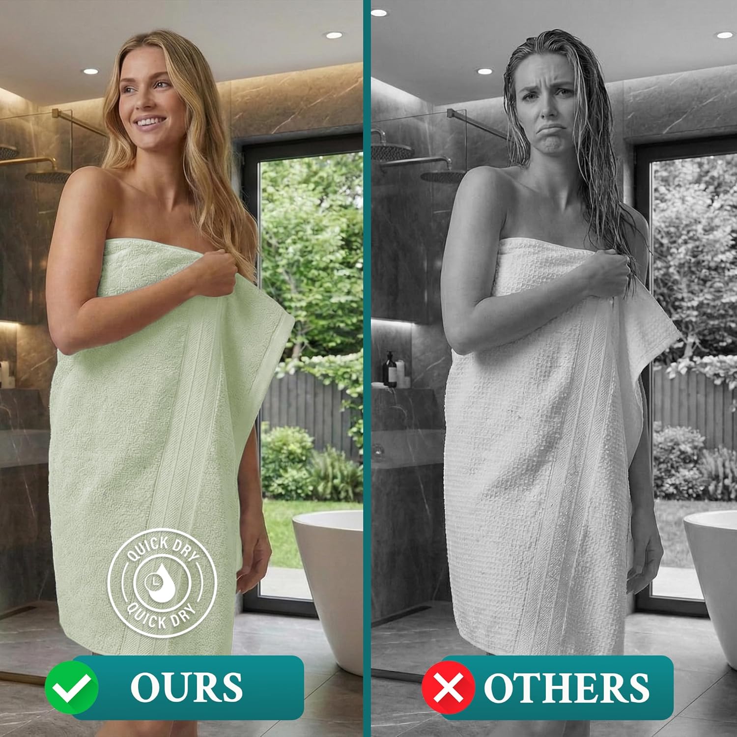 Luxury Bath Towels Extra Large Fluffy Set of 2 Plush Hotel Towel for Bathroom Luxury Made from Soft Superior Turkish Cotton, Thick, Absorbent, Easy Dry, Durable (Green - 30x56)
