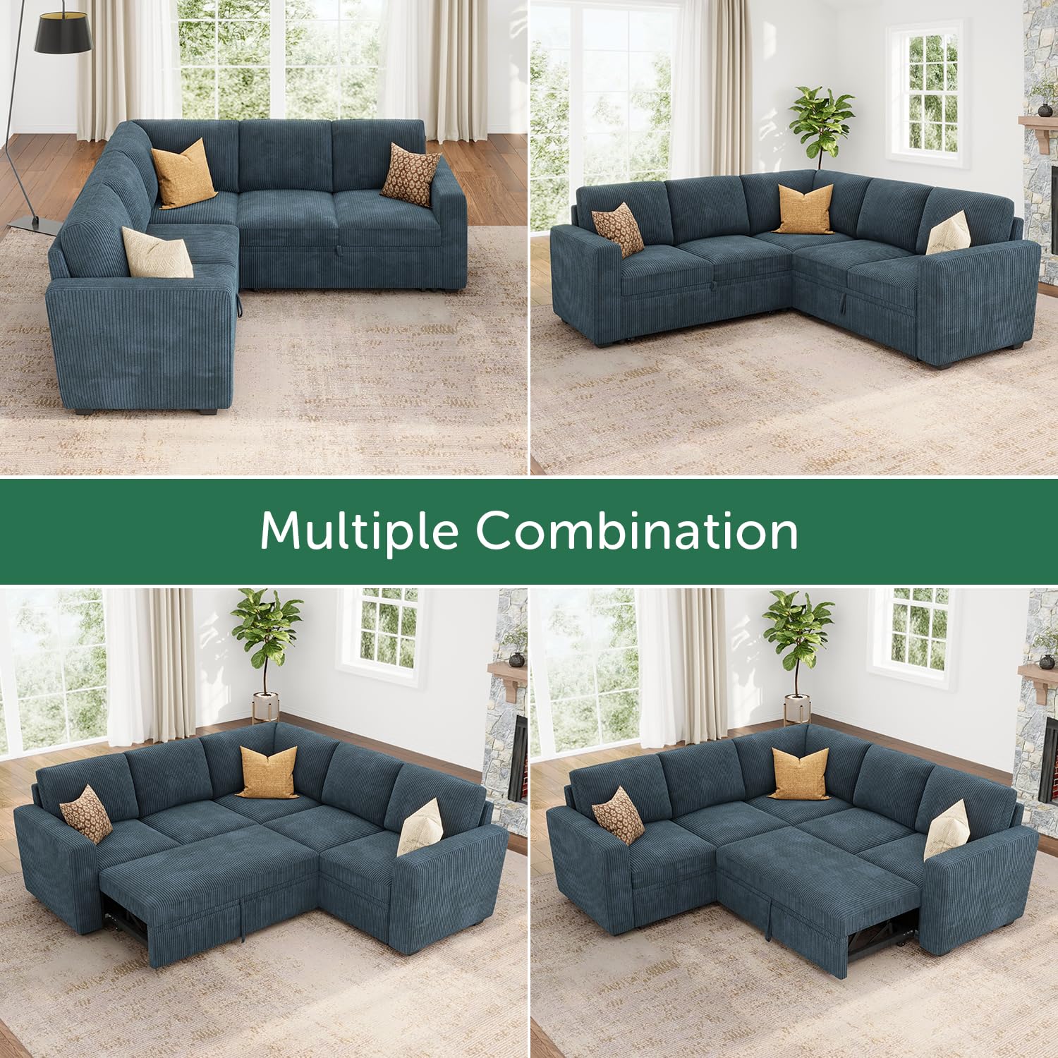 HONBAY Modular Sectional Sleeper Couch with Pull Out Bed, Corduroy L ...