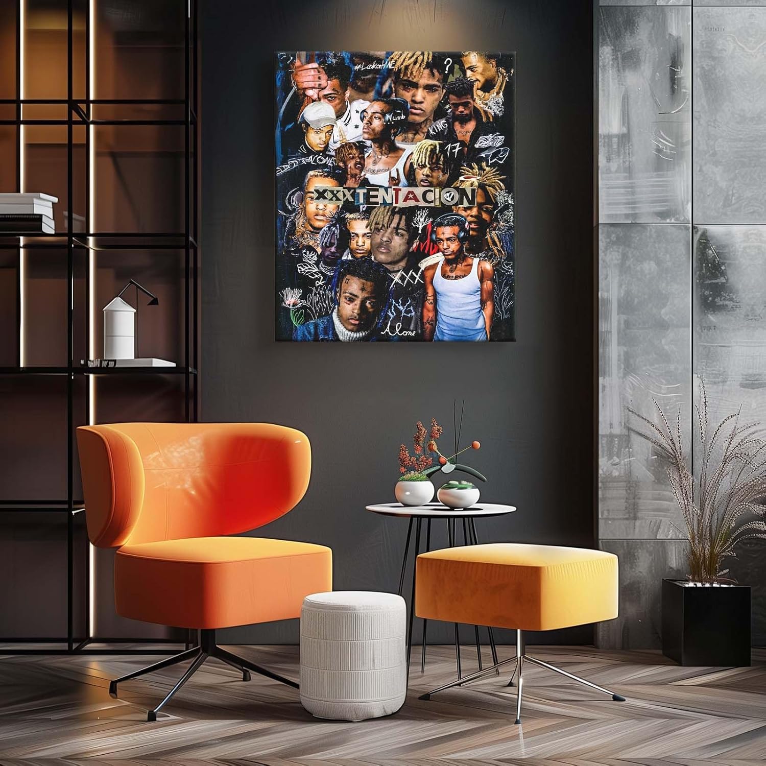 XXXTentacion Canvas Wall Art, Rapper Collage Music Poster for Bedroom and Studio Decor, Framed Aesthetic Hip Hop Artwork, 12x16 Inch