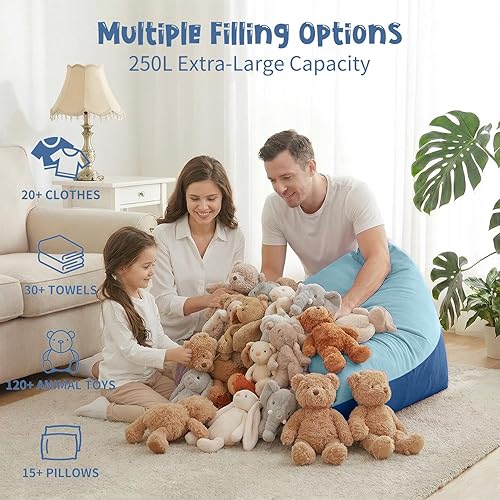 Miniatura 6 de Nobildonna Funda para puf de almacenamiento de animales de peluche para niños (sin relleno), 400 L, extra grande, de terciopelo de alta calidad