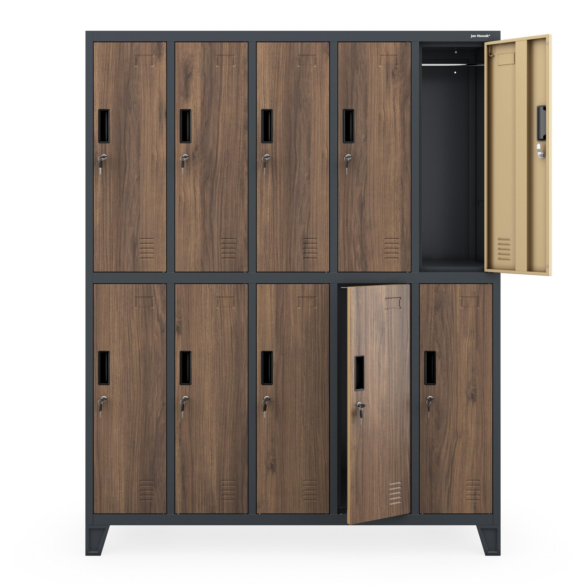 Jan Nowak Casier vestiaire 5B2A Armoire Metallique 10 Compartiments revêtement en Poudre 172 cm x 136 cm x 45 cm (Anthracite/Imitation Bois)