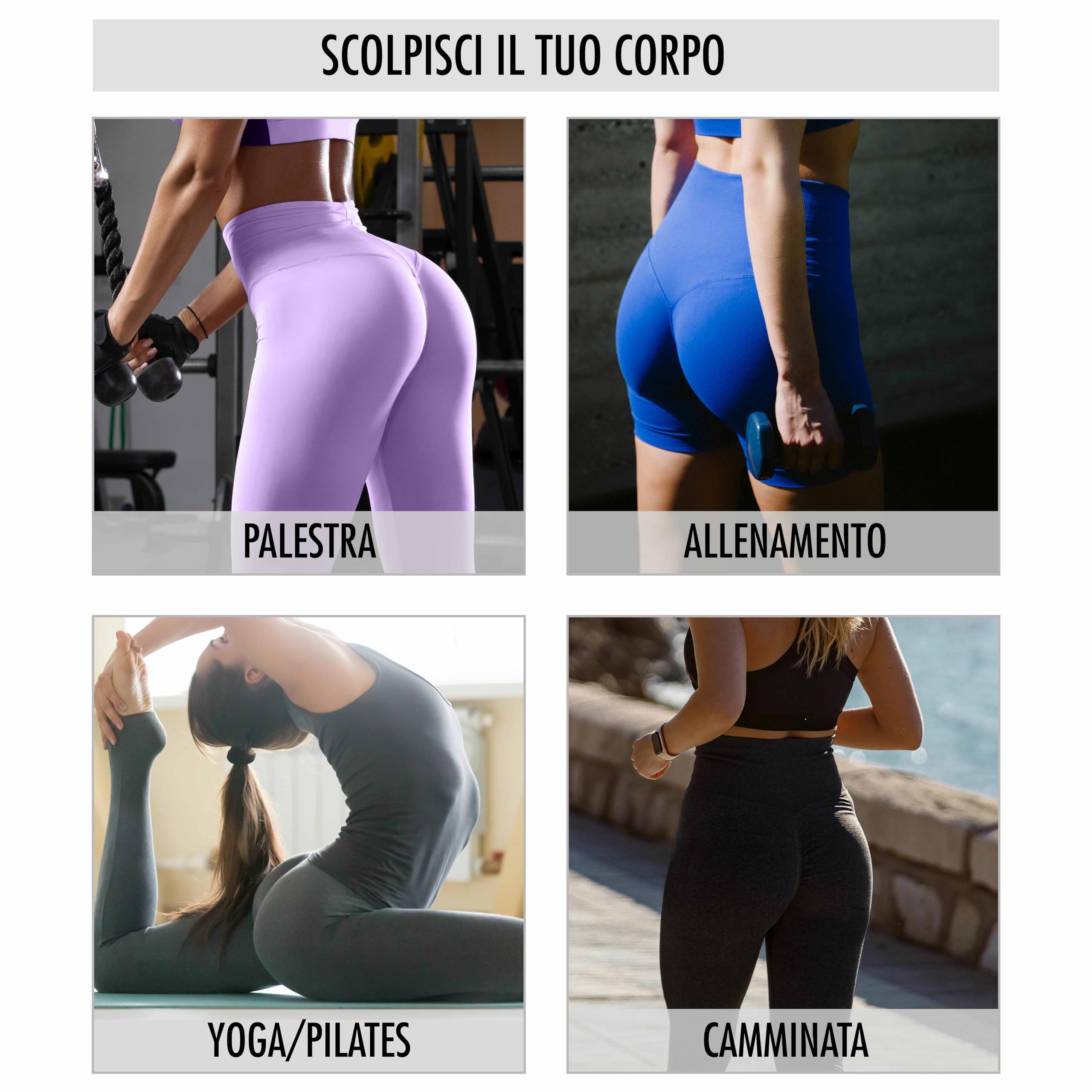 Risalti Leggins Push Up Shorts Donna Sportivi Sculpt - Pantaloncini Donna, Leggins Sportivi Donna Yoga e Fitness, Leggings Donna Vita Alta Senza Cuciture - 100% Made in Italy