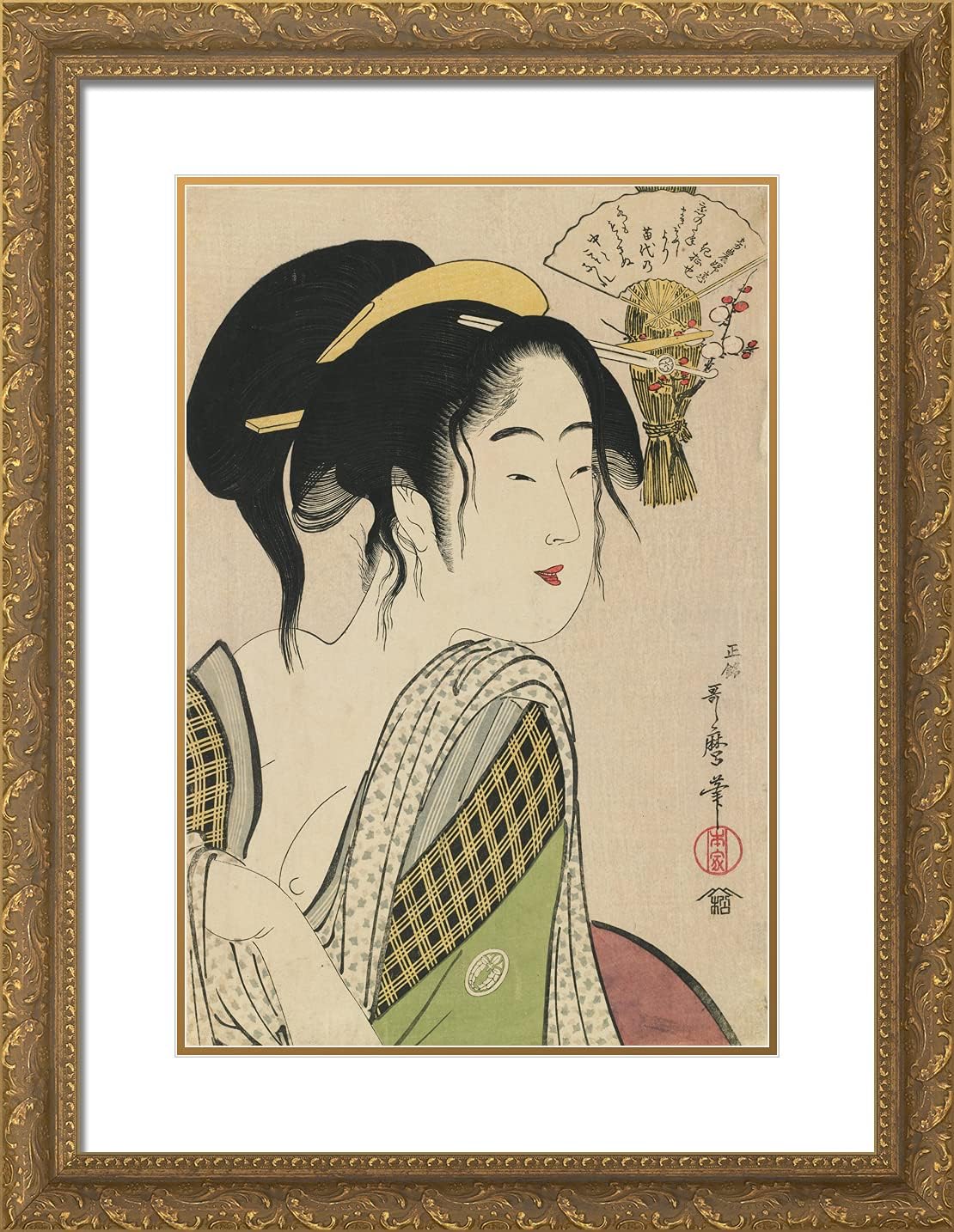 ArtDirect Utamaro, Kitagawa 19x24 Black Modern Framed Art Print Titled: Love for a Farmers Wife