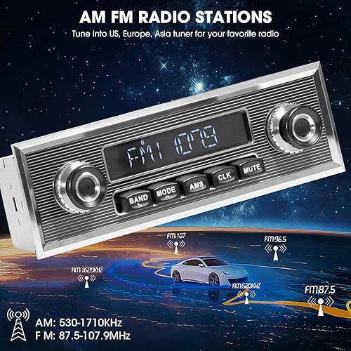 Miniatura 3 de Radio de coche clásica de estilo retro - ABSOSO Bluetooth Single Din Vintage Stereo - AM FM Tuner USB AUX entrada 4.1 CHN salida de subwoofer