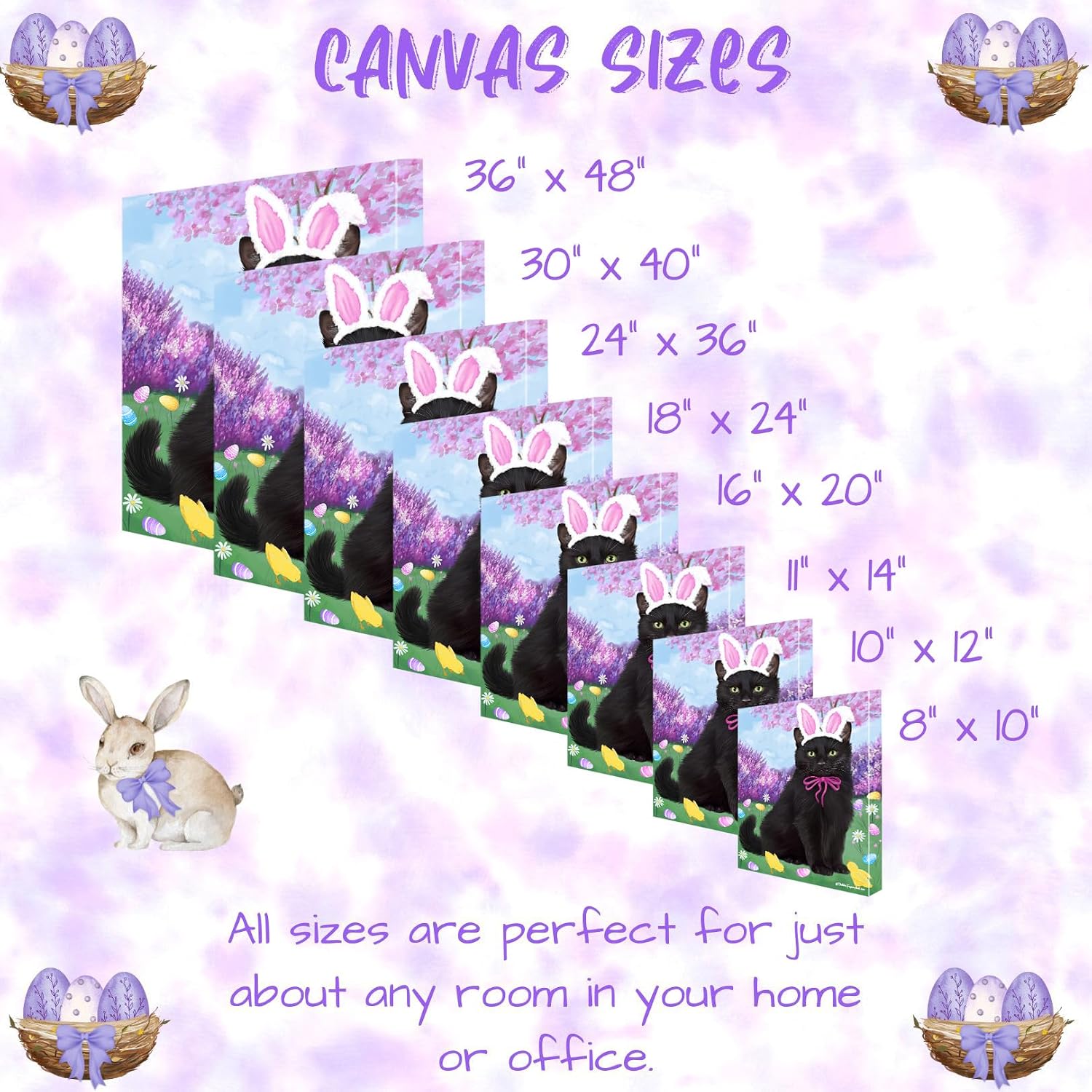 Doggie of the Day Easter with Black Cats Canvas Wall Art - Premium Quality Ready to Hang Room Decor - Flat Rolled 16" x 24"