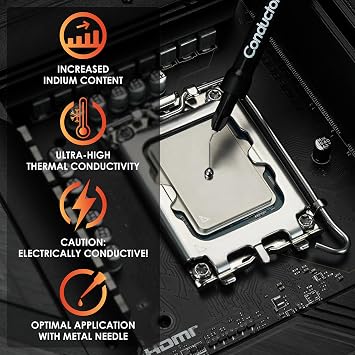 Thermal Grizzly - Conductonaut - Sıvı metalden yapılmış alüminyum termal iletken macun Uygun değil Büyük soğutma sistemleri CPU, GPU yu soğutmak için sıvı metal (5gram)