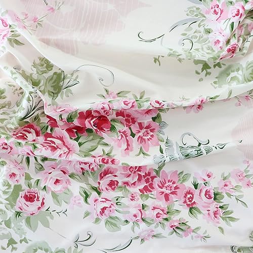 Miniatura 4 de Usning Juego de sábanas suaves de 100% algodón con estampado de rosas con sábana bajera de bolsillo profundo, sábana encimera y fundas de almohada,