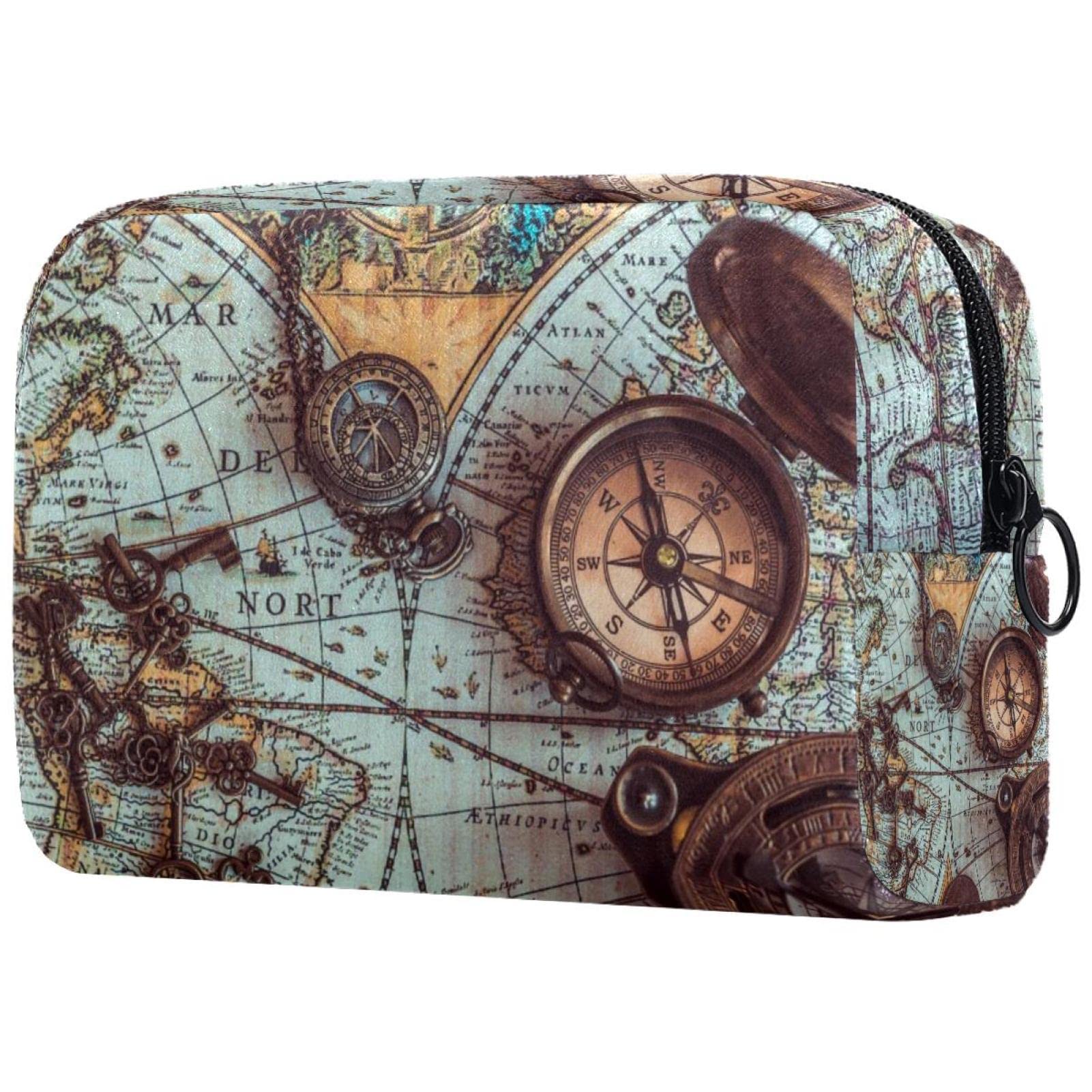 Travel Toiletry Bag Pirate Collections Compass Cosmetics Makeup Organizer for Bathroom Shower 18.5x7.5x13cm