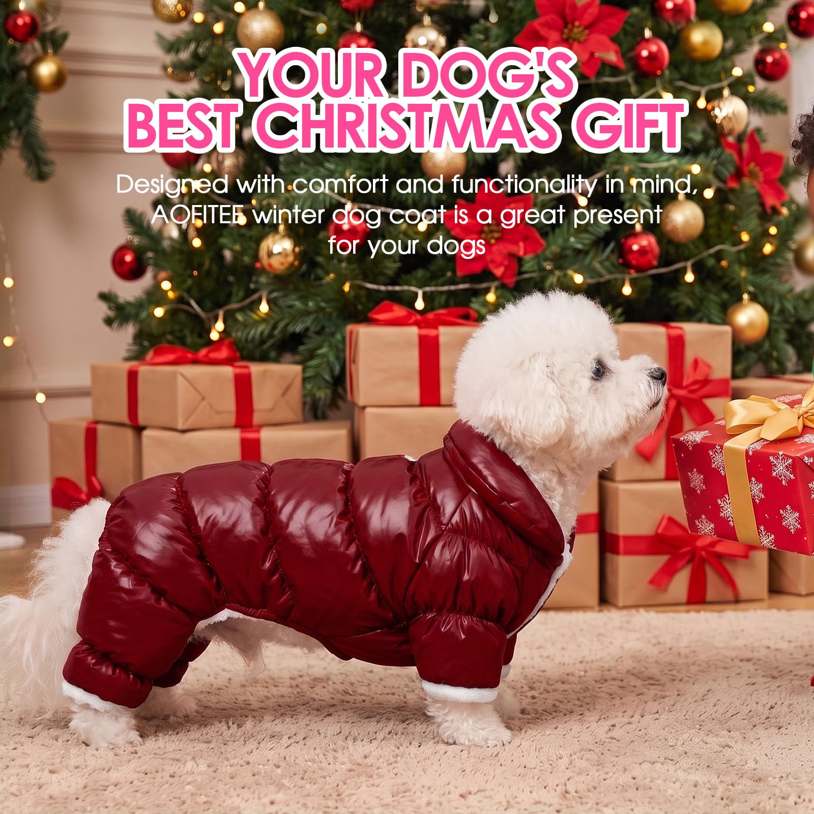 AOFITEE Hundemantel, wasserdichte Hundejacke, Ganzkörper-Hunde-Wintermantel, Schneeanzug, Winddichte Welpenpufferjacke, Schneeanzug mit Beinen, Haustier-Fleece-Winterweste, Mäntel für kleine Hunde