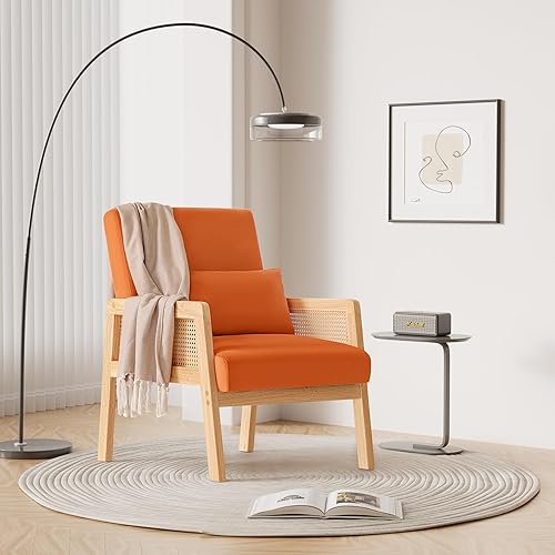 Miniatura 3 de YESHOMY Juego de 2 sillas decorativas con almohada tapizada con marco sólido y reposabrazos transpirables para sala de estar, color naranja