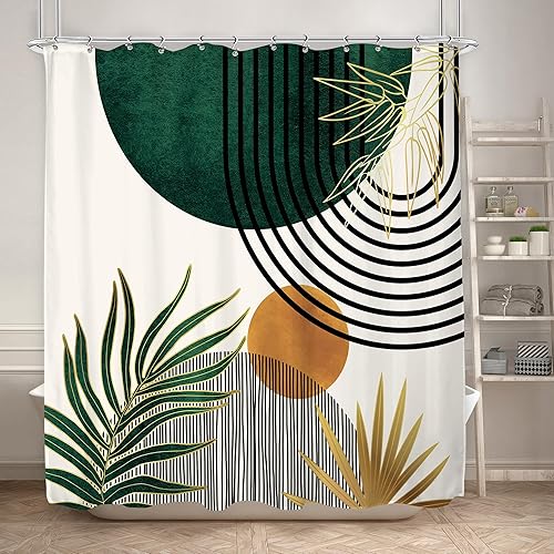 Miniatura 48 de KOMLLEX Cortina de ducha bohemia naranja de mediados de siglo para decoración de baño, 48 pulgadas de ancho x 72 pulgadas de alto, abstracto,