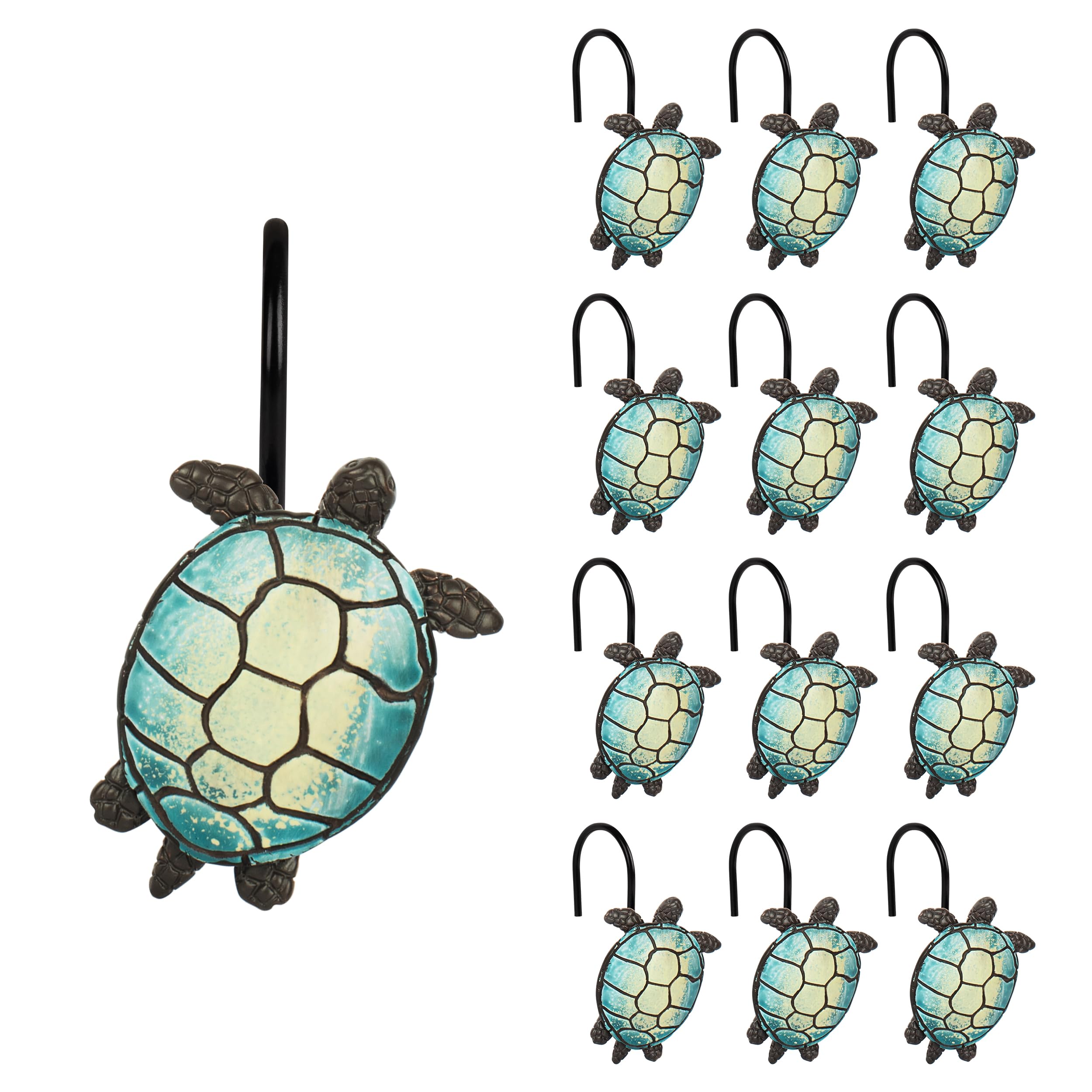 Ganchos para cortina de ducha oceánica Sunlit anillos decorativos de tortuga marina negros