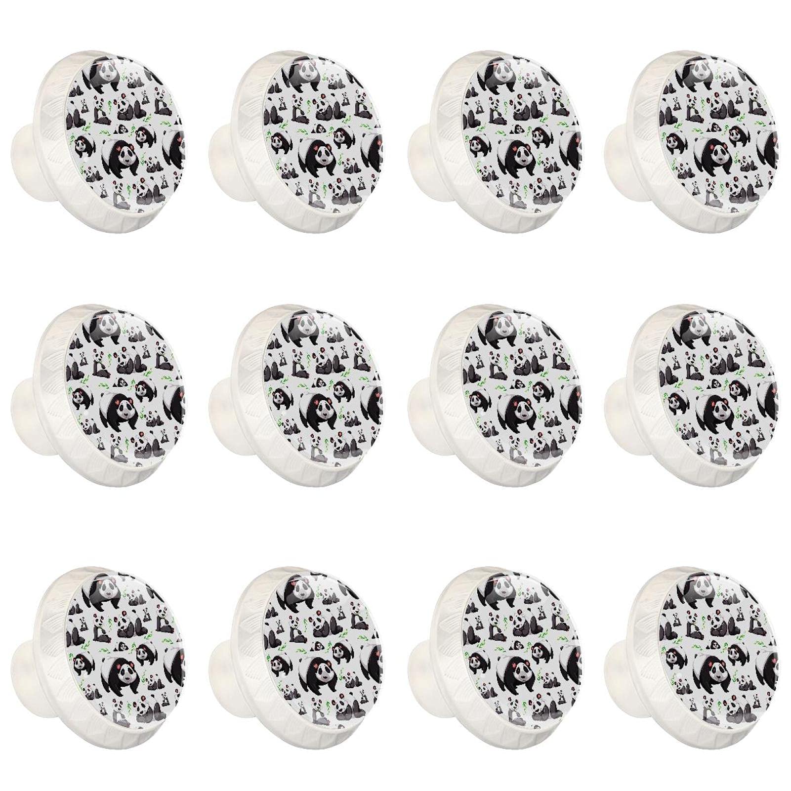 Boutons d'armoires de cuisine ronds en lot de 12 poignées motif panda