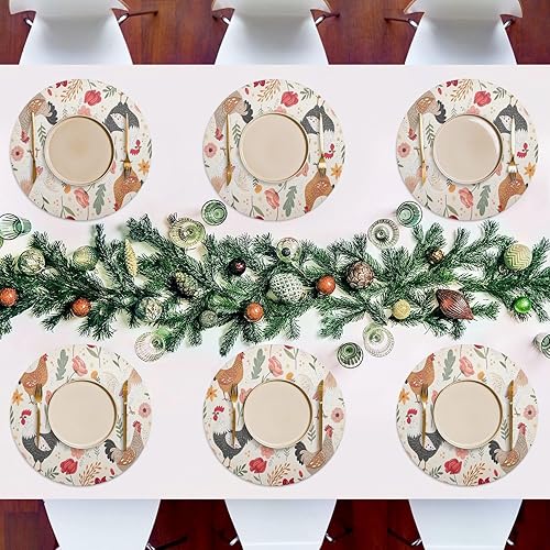 Miniatura 7 de Roosters - Manteles individuales circulares para mesa circular, resistentes al calor, antideslizantes, lavables, resistentes al calor para cocina