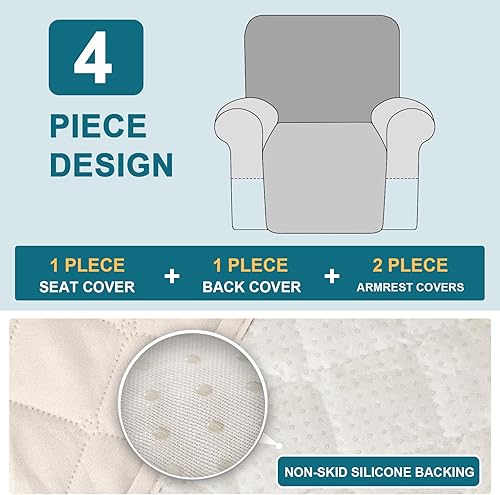 Miniatura 5 de Turquoize Fundas impermeables para sillas reclinables, acolchadas, elásticas, para sillas reclinables, 4 piezas, para sillas reclinables, de ancho
