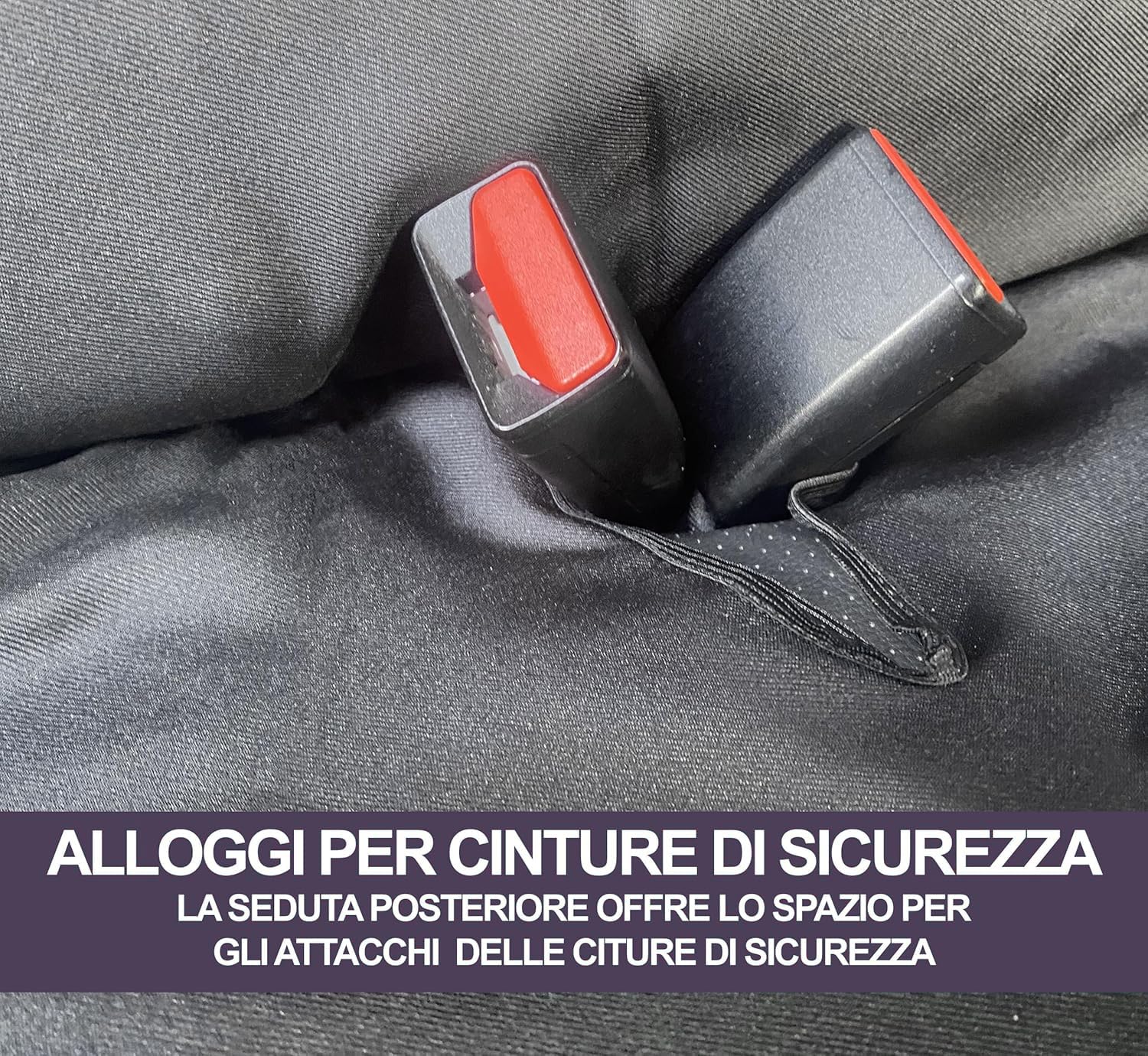 Rebeca Shop® Autositzbezüge kompatibel mit Cinquecento 500, hergestellt in Italien, Polyester-Baumwollgewebe, Set vorne und hinten (Schwarz/Dunkelgrau, hinten 50/50 mit Logo)