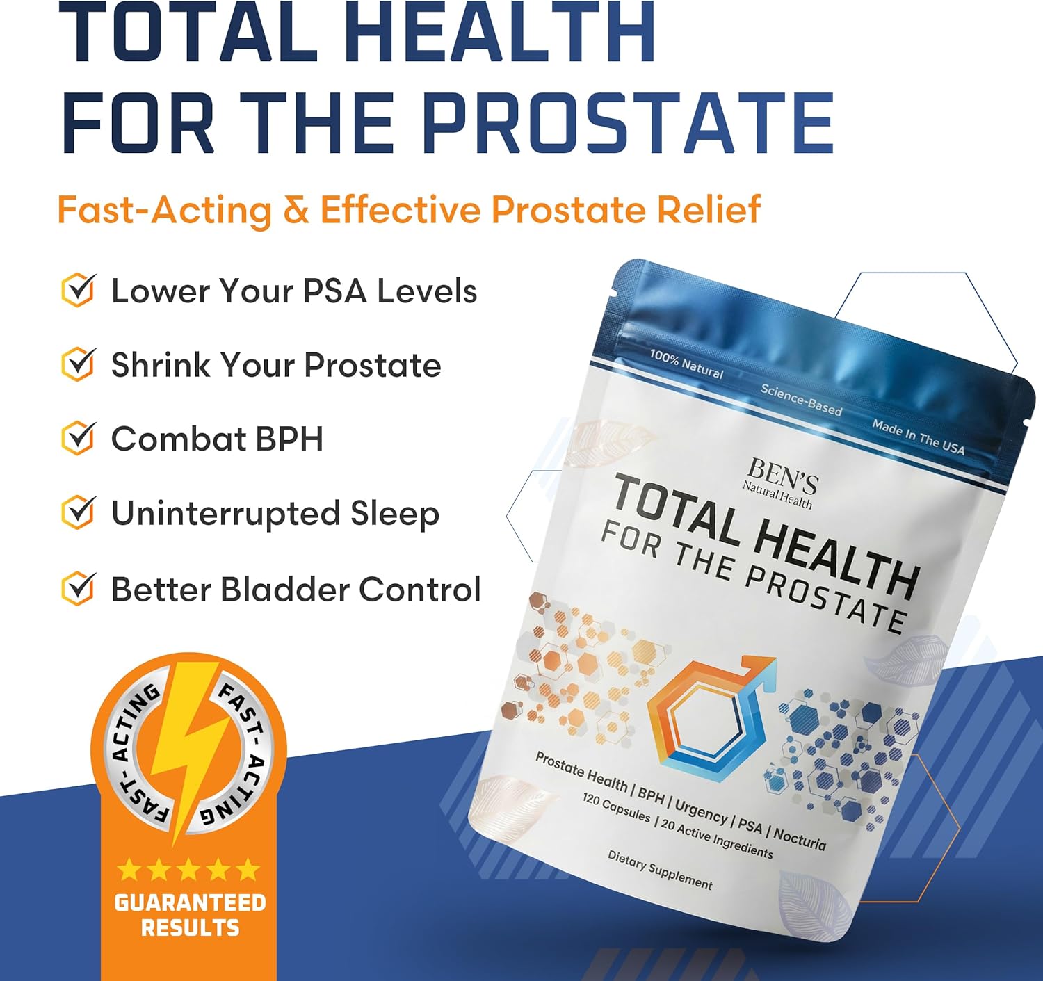 Ben's Natural Health Total Health for the Prostate Supplement with Beta Sitosterol Vitamins C, D, E, Zinc and Turmeric, 720 Vegicaps, 6 Pack