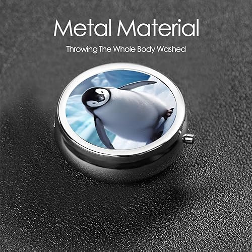 Miniatura 6 de Lindo Pingüinos Bebé Tomando Impresión Redonda Pastillero 3 Compartimentos Pastillero Pastillero Portátil para Medicina Diaria Suplemento Vitamina