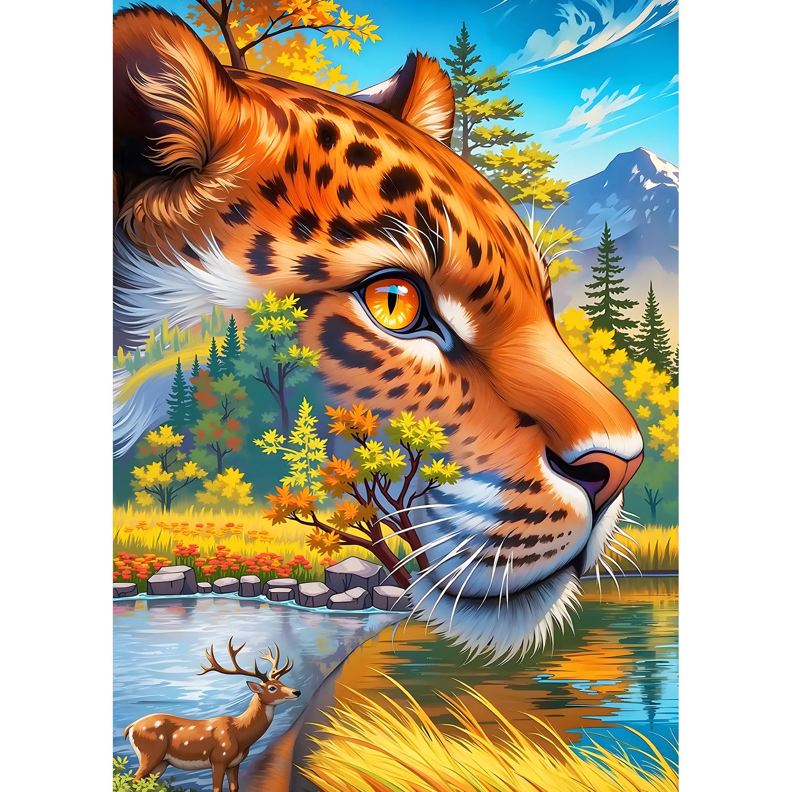 DPHERO Fantasy Leopard Diamond Painting Kits for Beginners Adults,5D DIY Forest Diamond Art Kits,Round Full Drill Snow Mountain Art Crafts,DIY Painting by Numbers for Home Wall Decor 12x16 inch — image 1