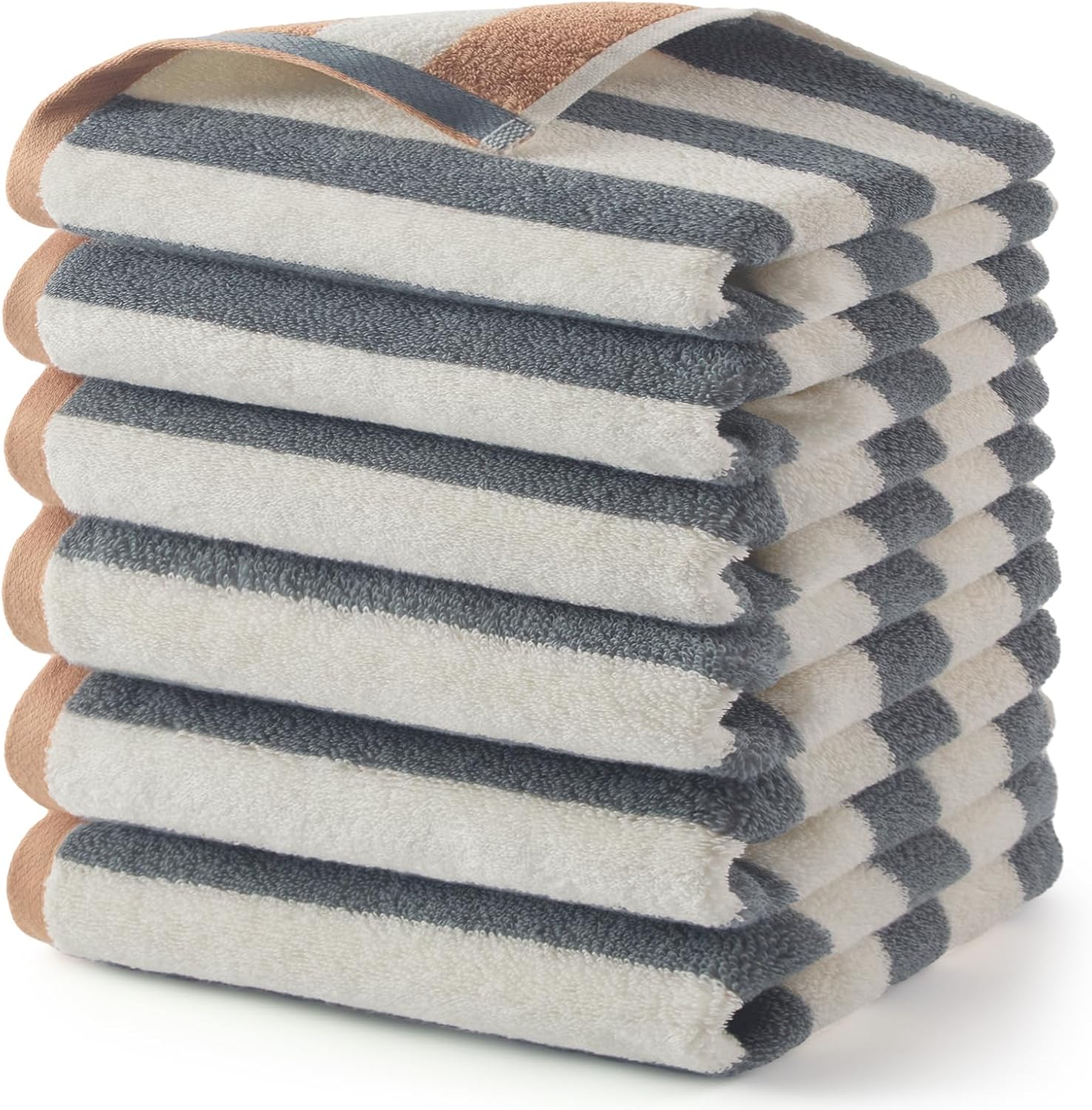 REDKISS 6 Pack Striped Wash Cloths - 13 x 13 Inch 100% Cotton Washcloths Set, Super Soft and Highly Absorbent Face Towels for Bathroom, Showering, Kitchen, Gym, Spa, Gray