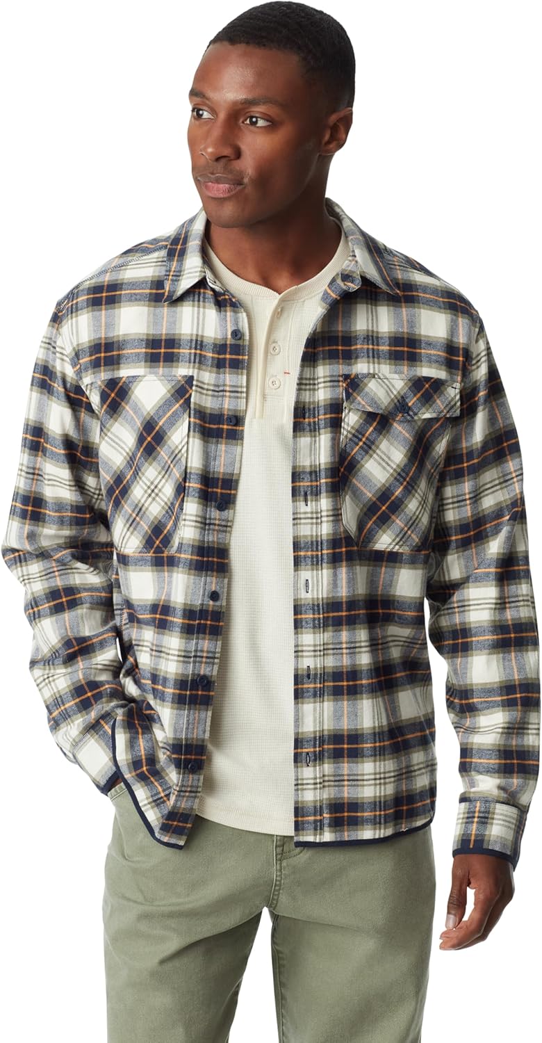 Mens Stretch Flannel Button Front Shirt with 2 Pockets Standard