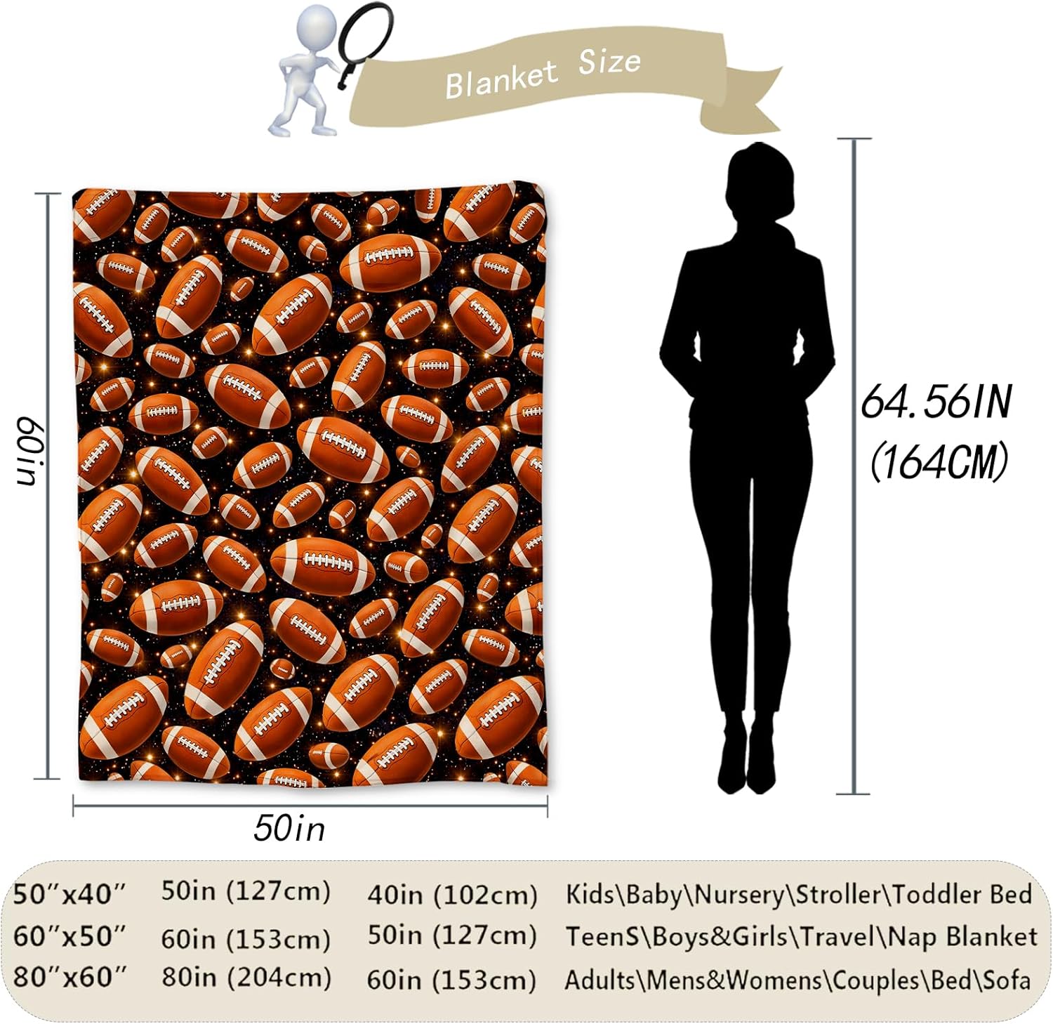 Football Blanket Gifts, American Footballs Starry Background Flannel Throw Blanket for Couch, Bed, Travel & Home Decor, Cozy Lightweight Warm Blankets for Kids Boys Sports Fan 60×50 in