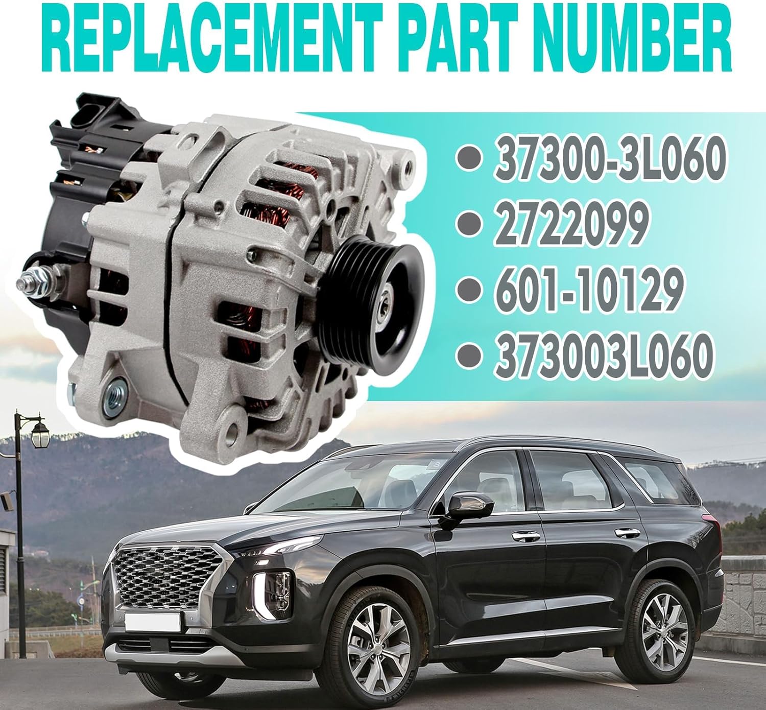 37300-3L060 Alternator 13.5V 180AMP Replacement for Hyundai Palisade 2020-2023 Kia Telluride 2020-2022 3.8L 6-Groove Clutch Pulley Replace 2722099 373003L060