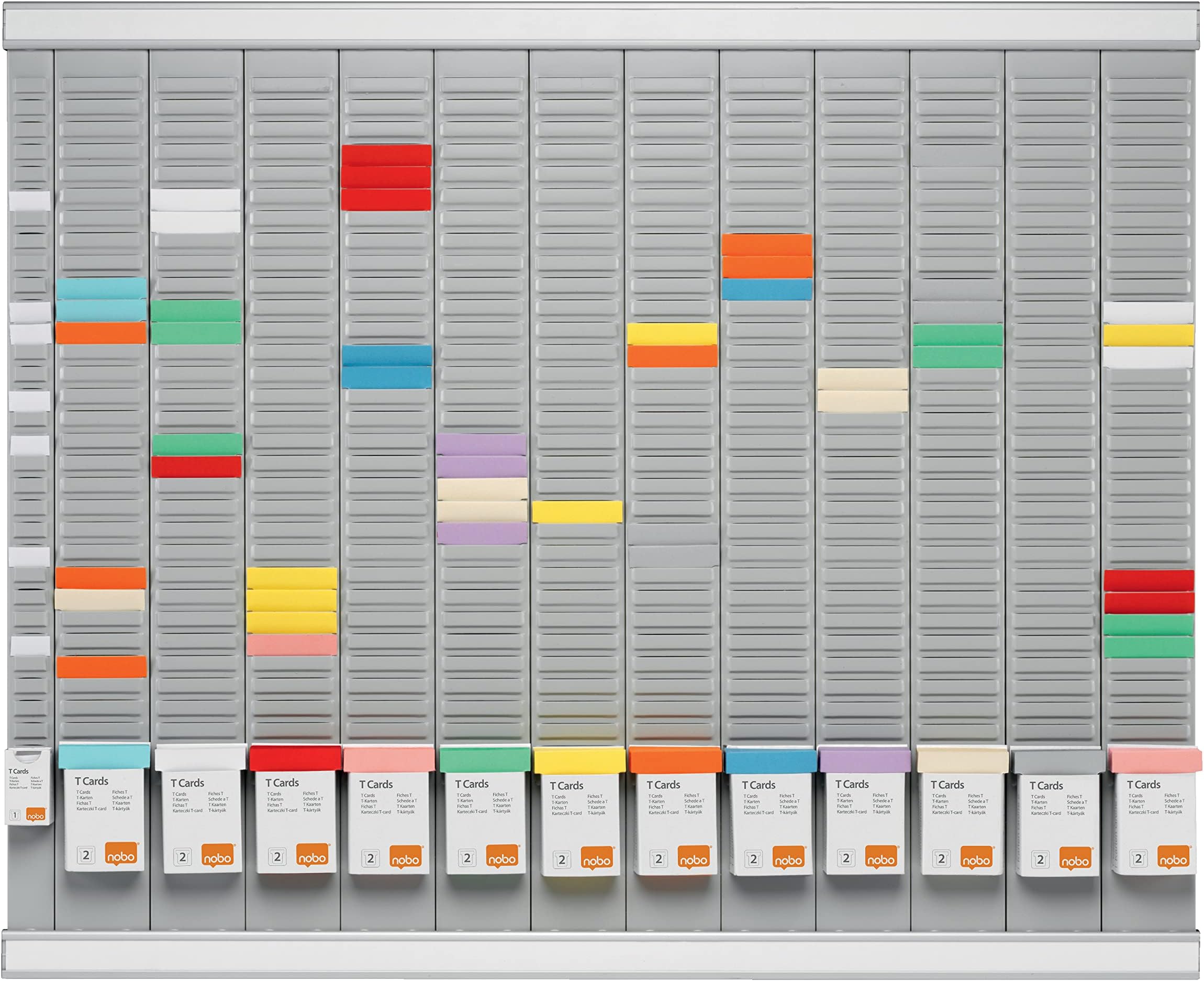 Nobo T-Card Annual Planning Kit, Wall Mount, 12 Columns & 32 Slots, Size 2, Includes T-Cards & Index Column, 32938864