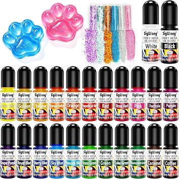 Epoxy Resin Pigment - 24 Colors Liquid Translucent Dye, Highly Concentrated for DIY Jewelry Making, Paint, Craft - 6ml Each, with 6 Colors Resin Glitter