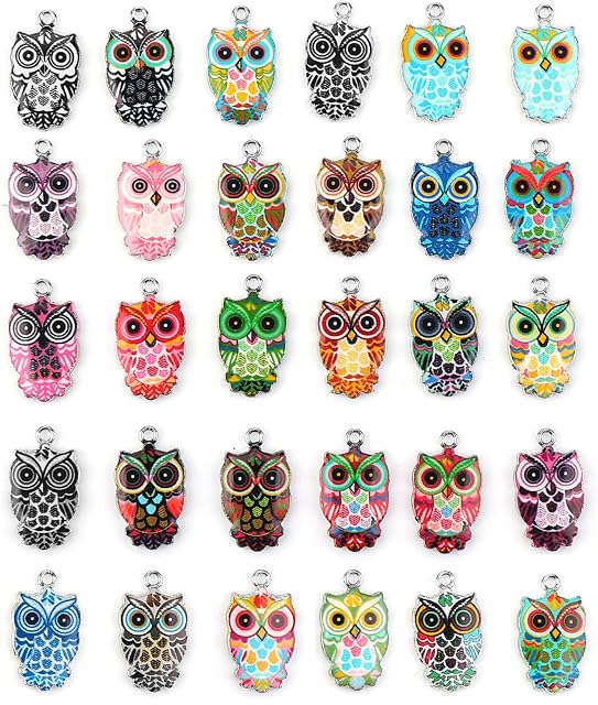 Thinp 30 Pieces Owl Enamel Charms, Colorful Owl Charms for Jewelry Making Metal Owl Charms Pendants Cute Animal Enamel Charms for DIY Necklace Earring Bracelet Christmas Craft Supplies