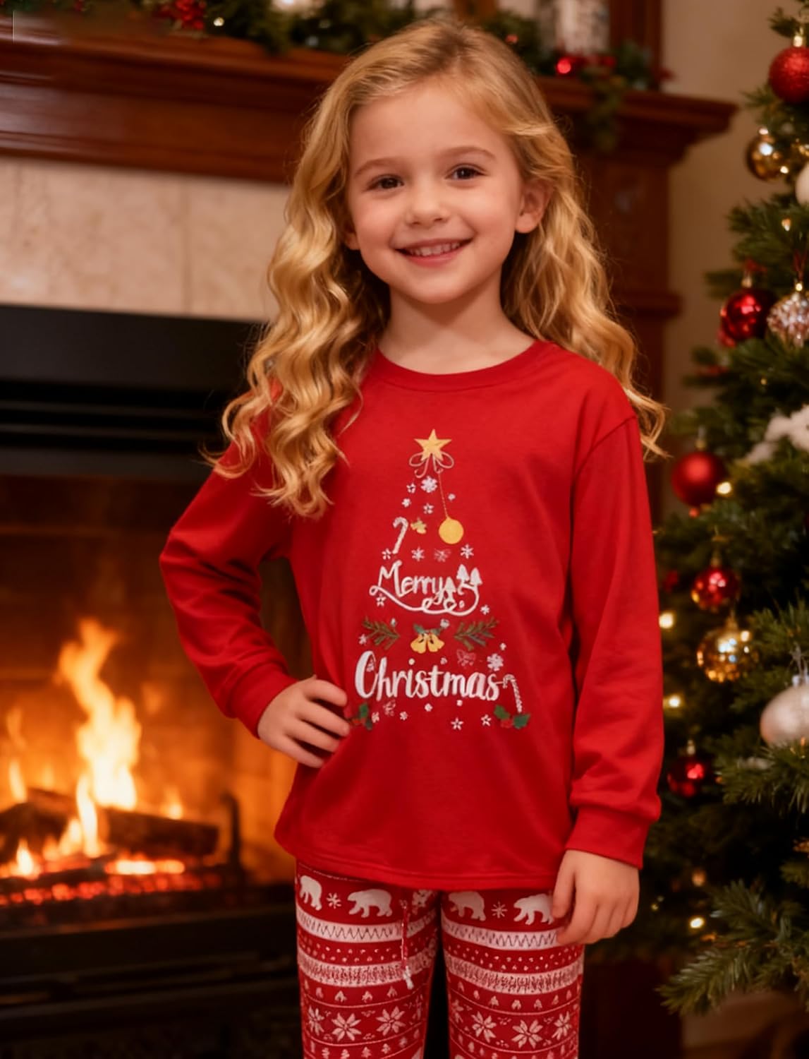Merry Christmas Shirts Kids Christmas Tree Graphic Long Sleeve Shirt Boys Girls Toddler Holiday Tees Top 4-5T Red