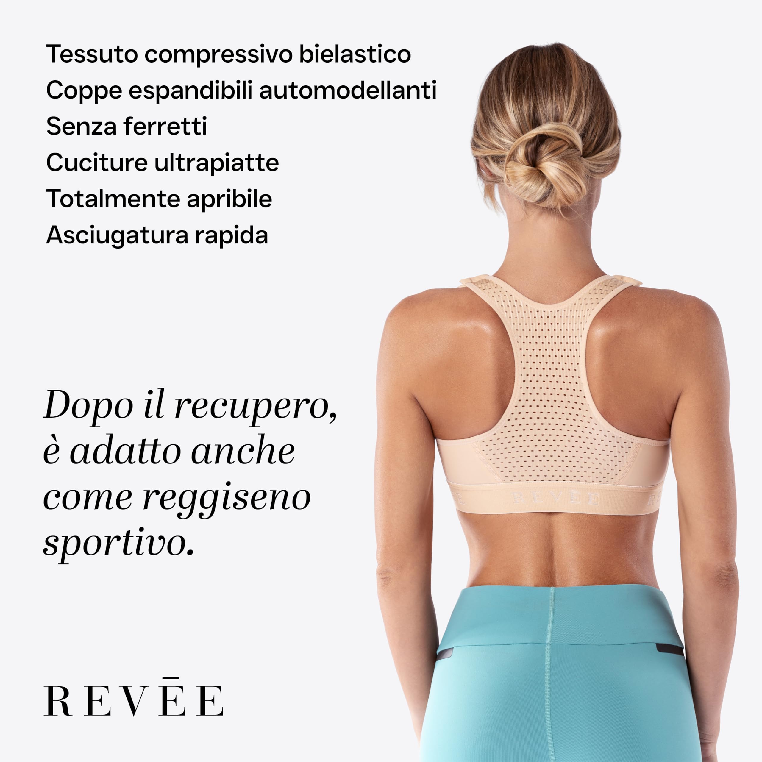 REVÉE Reggiseno Post-Operatorio - Reggiseno Donna a Fascia per Mastoplastica Additiva, Riduttiva, Sostituzione Protesi, Oncoplastica, Quadrantectomia - Bra Laetitia