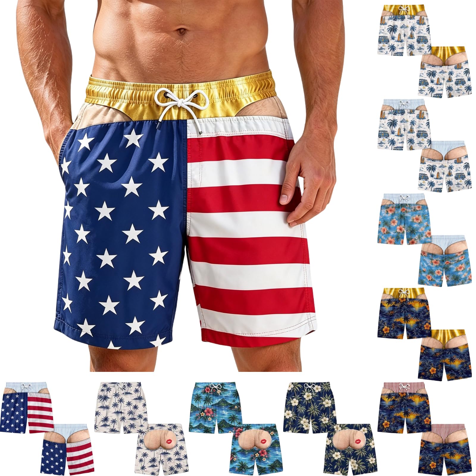 Rkwins Cheeky Shorts for Men Funny Butt Swim Trunks Adult Swimwear Shorts