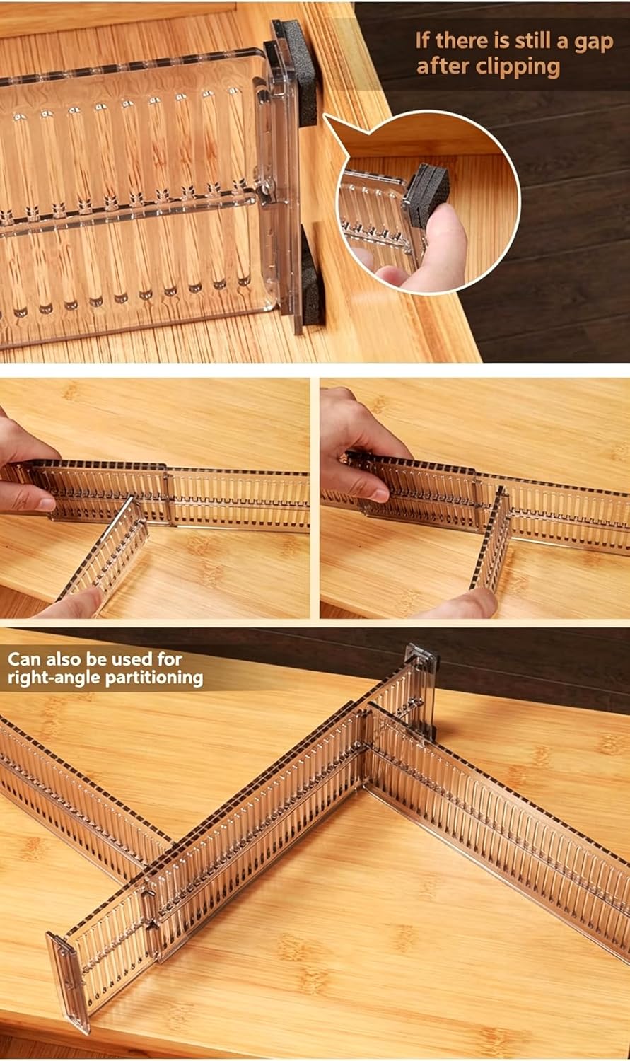 2-pack Adjustable Drawer Dividers, Expandable Clear Plastic Drawer Organizer Dividers, Interlockable Drawer Separators for Kitchen, Bedroom, Kitchen, Dresser Storage Organization