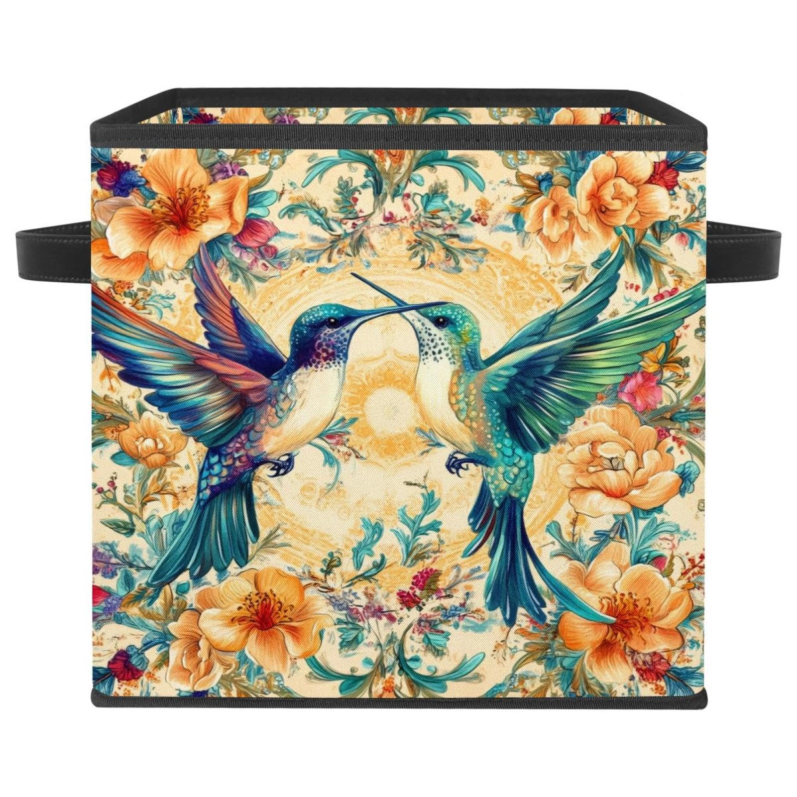 Boîte de rangement en forme de colibris grand cube floral en tissu