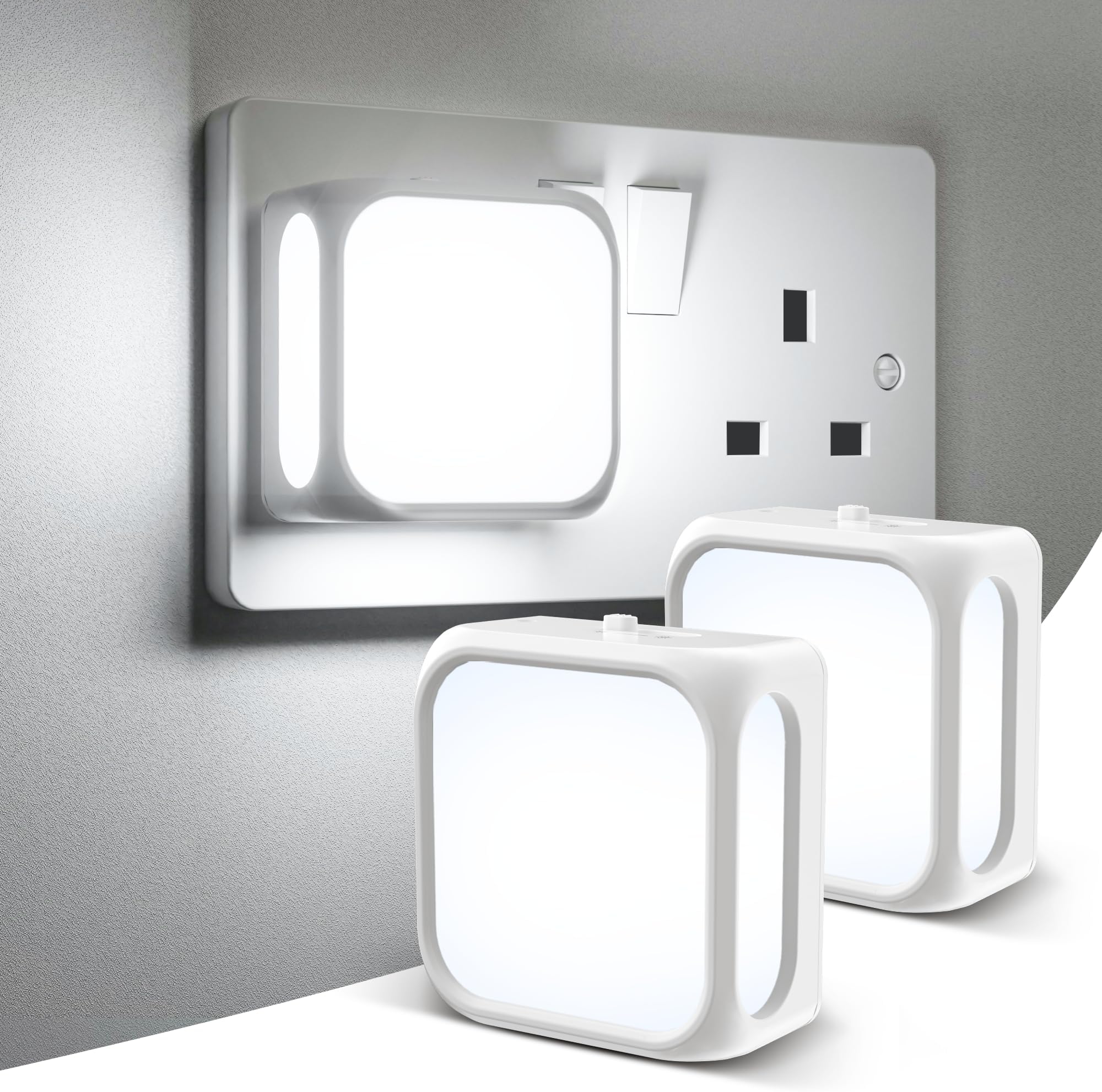 PURSNIC Night Light Plug in Wall, Dusk to Dawn, 6000K Cool White, 2 Pack