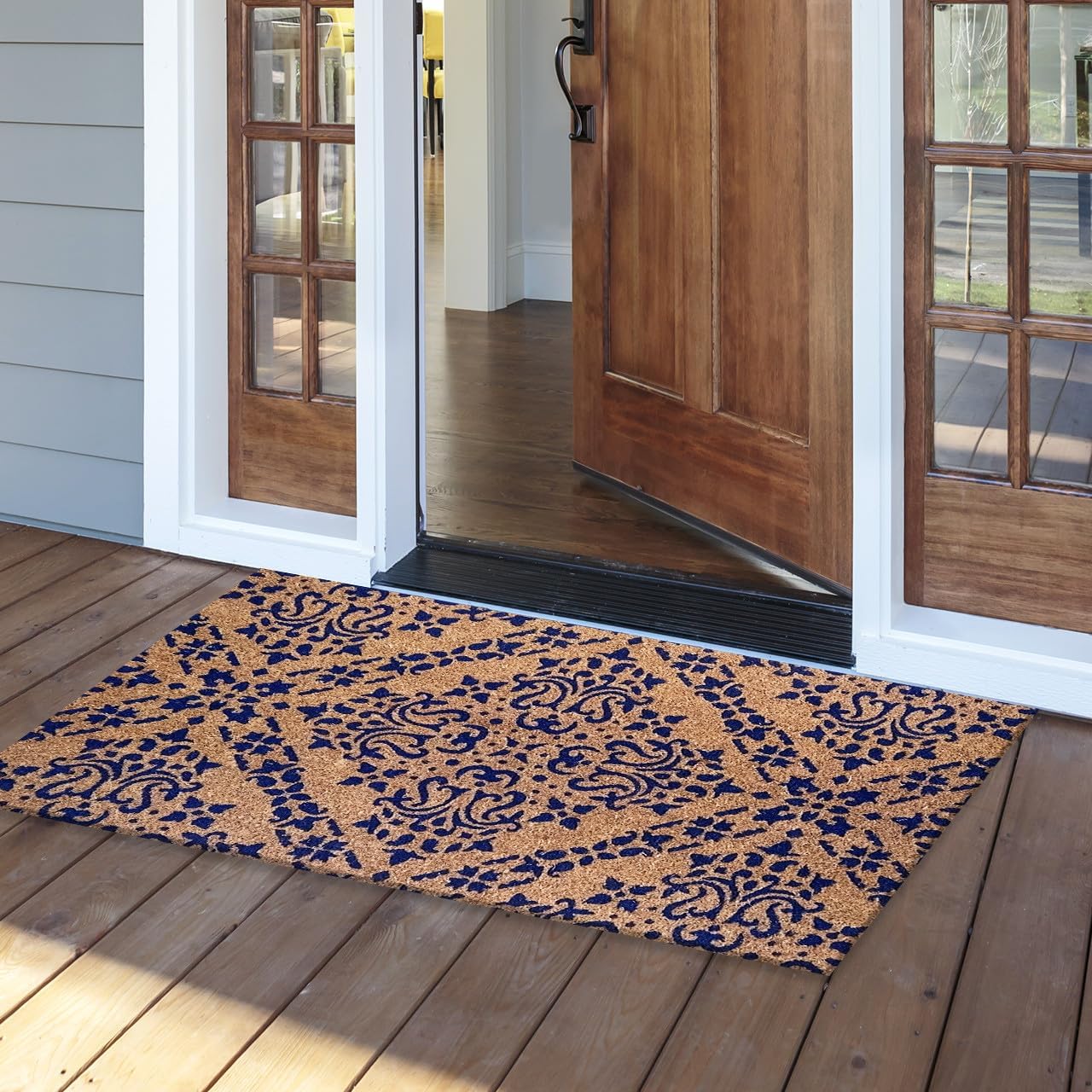 Briarwood Lane Blue Damask Coir Doormat 30 x 48