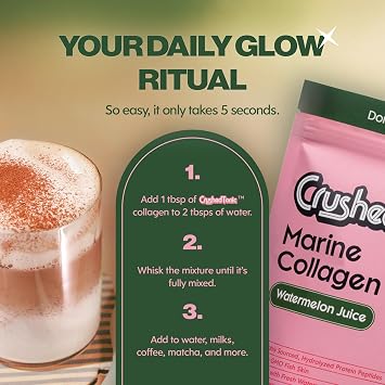 Crushed Tonic Korean Beauty Collagen Powder | Hydrolyzed Marine Collagen Peptides for Skin Glow, Hair & Nails | K-Beauty Drink | Gluten-Free, Halal & Kosher (Watermelon, 30 Servings (150 g), Pouch)