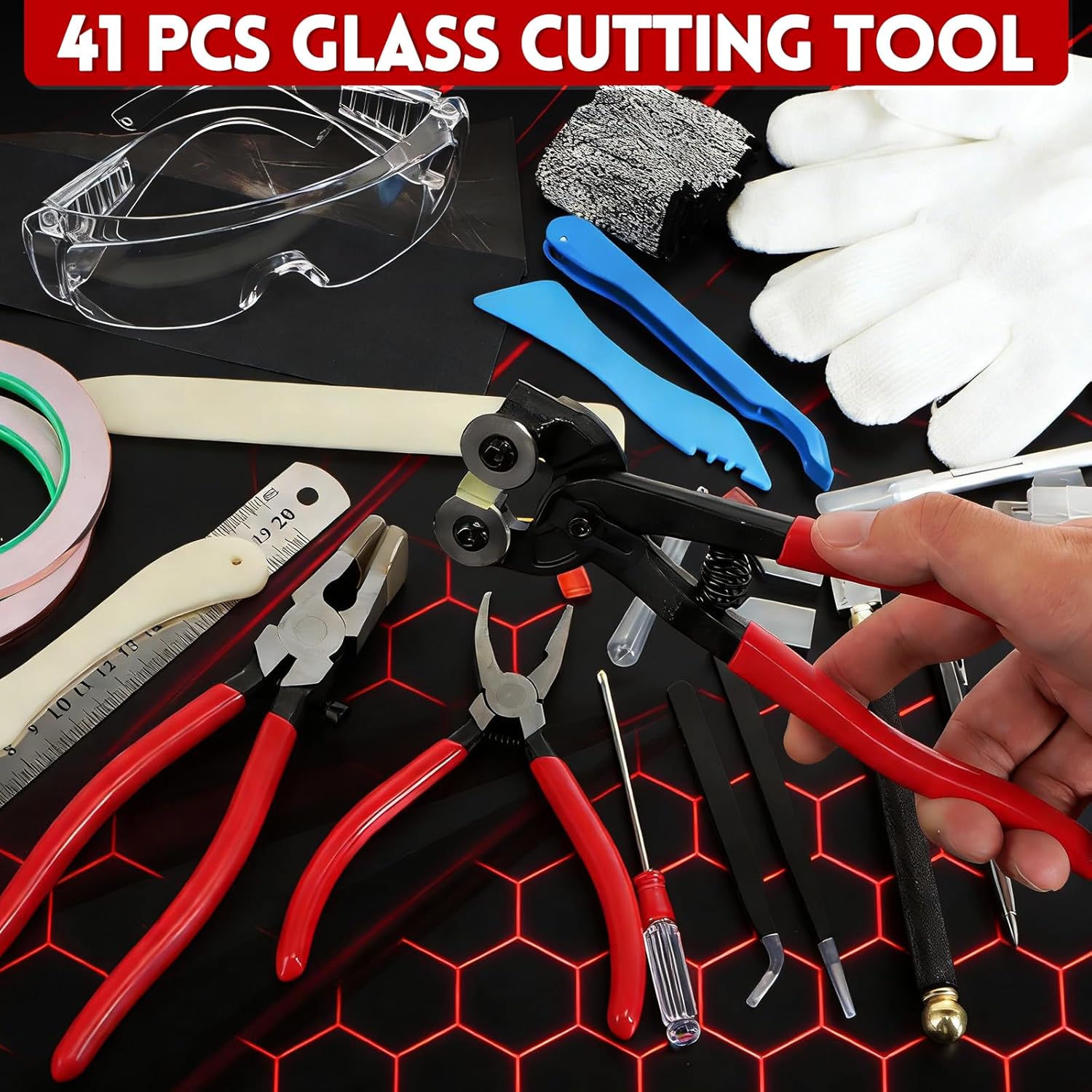 Glass Cutters Tools,41PCS Stained Glass Kit with Running Pliers Breaking Pliers Oil Feed Glass Cutter Set Cut Complete Stained Glass Supplies for Stained Glass, Tiles, Mosaic Cutting